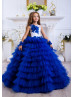 Royal Blue Lace Tulle Tiered Flower Girl Dress Birthday Party Dress